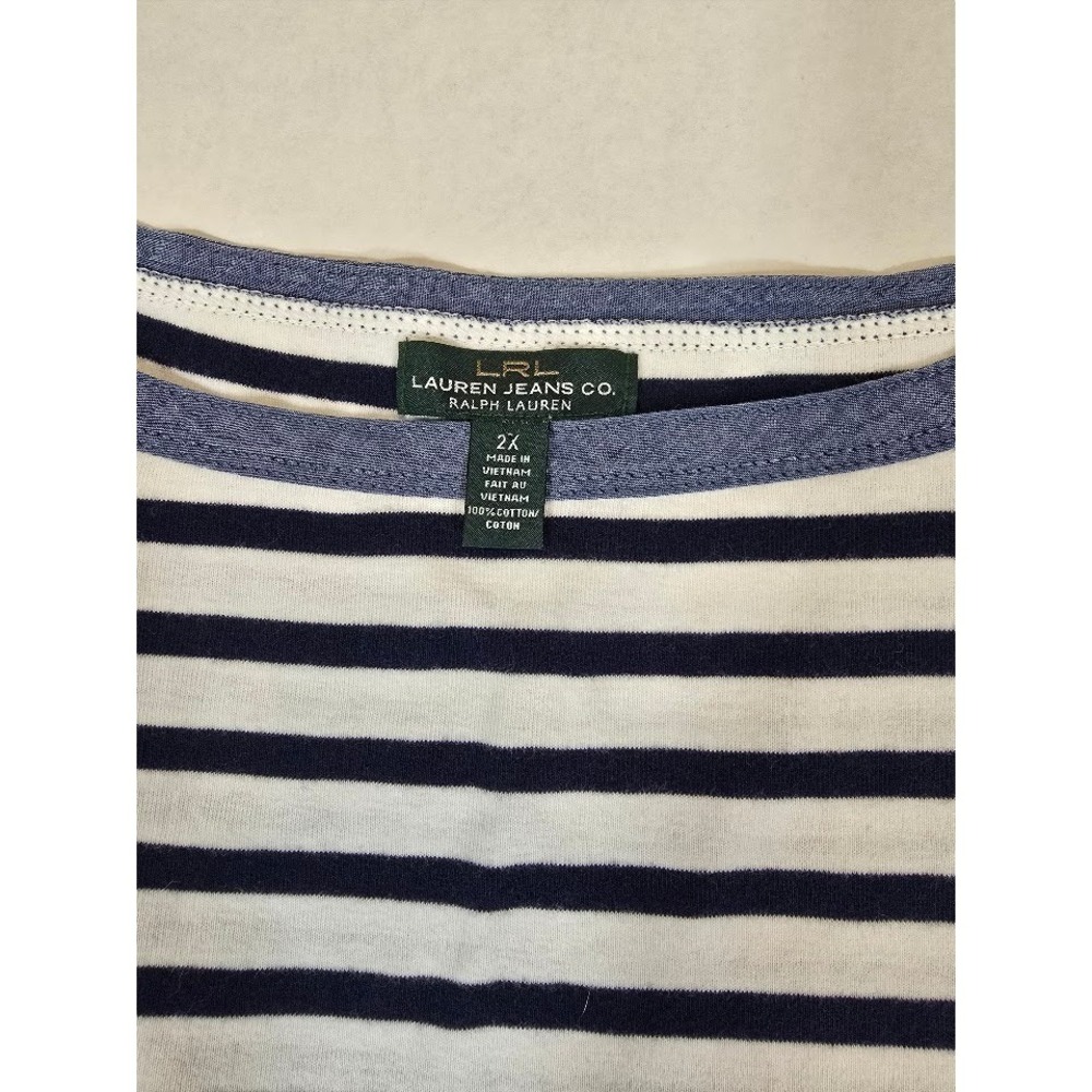 Lauren Jeans Co. Striped T-Shirt‎ Women's 2X Blue White Short Sleeve - Picture 3 of 8